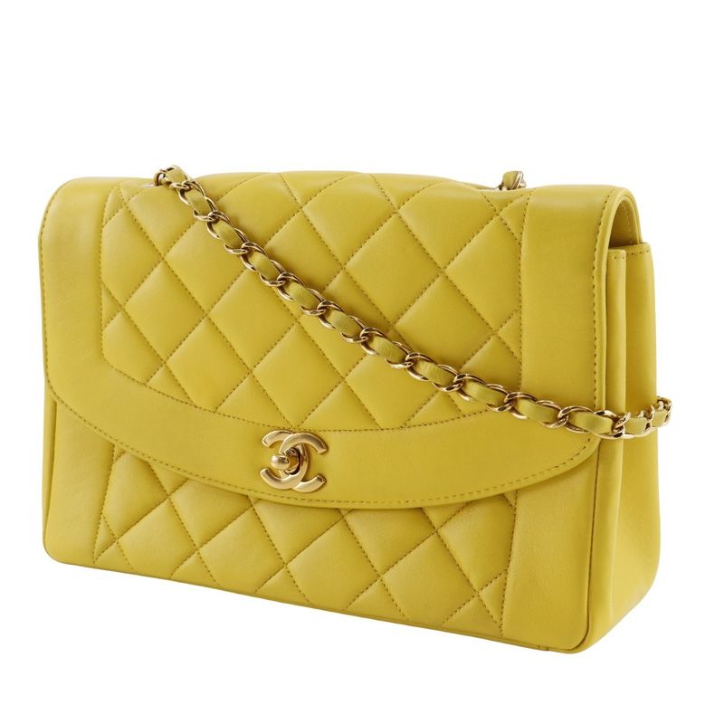 Chanel Diana Matelasse Chain Shoulder Lambskin Yellow Ladies Shoulder Bag