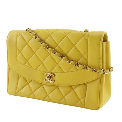 Chanel Diana Matelasse Chain Shoulder Lambskin Yellow Ladies Shoulder Bag