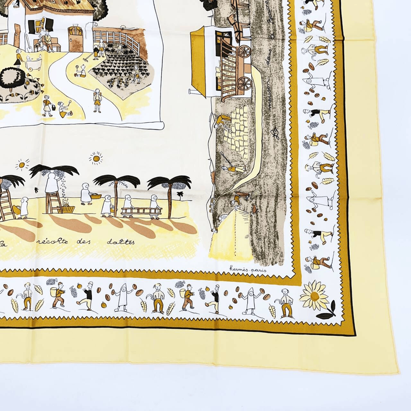 Grade Hermes Carre 90 RE TOUR A LA Terre Homeward Bound Yellow 100% Silk Scarf