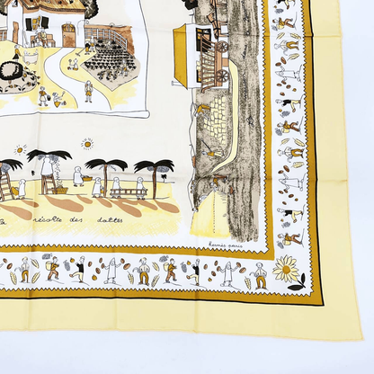 Grade Hermes Carre 90 RE TOUR A LA Terre Homeward Bound Yellow 100% Silk Scarf