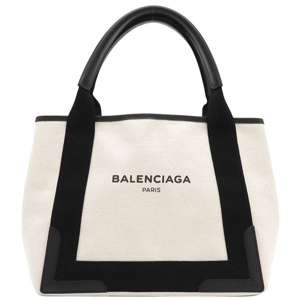 Balenciaga Tote Bag Navy Cabas Su Canvas Leather Ivory X Black Silver Hardware