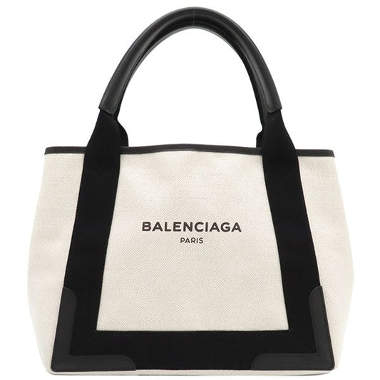 Balenciaga Tote Bag Navy Cabas Su Canvas Leather Ivory X Black Silver Hardware