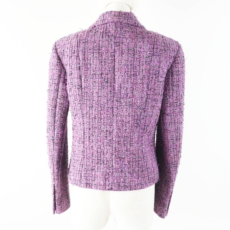 CHANEL 22P P72383 Lion Button Tweed Jacket Purple 36 Made In France Genuine