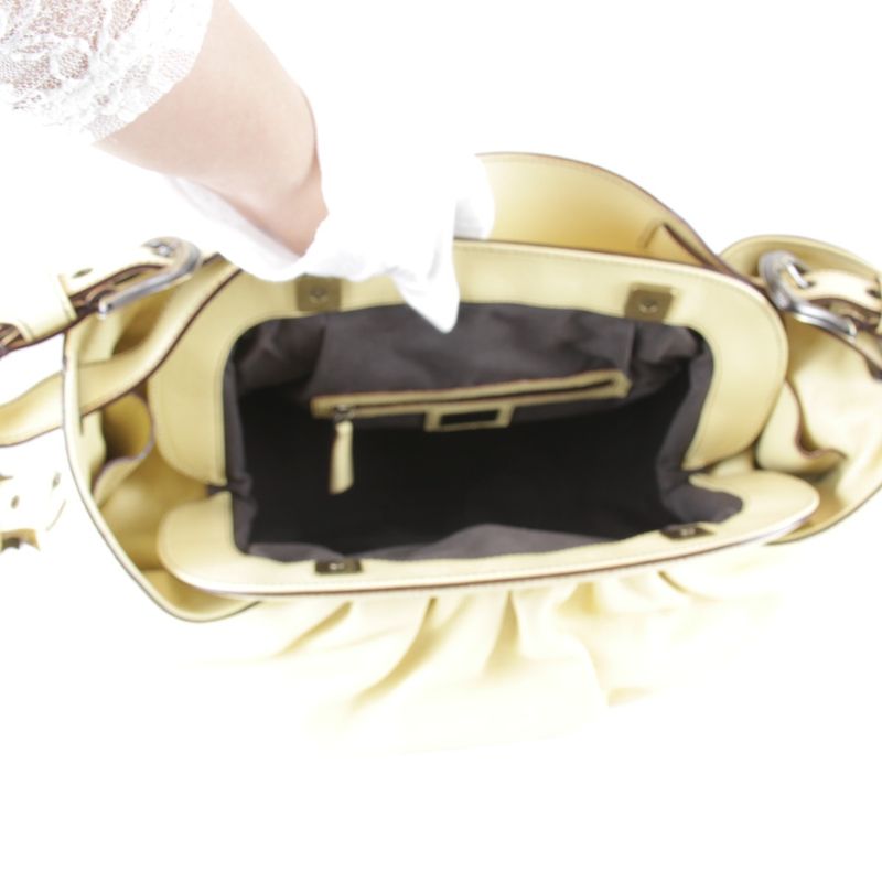 Fendi One Shoulder Bag Handbag Leather Yellow Gathered