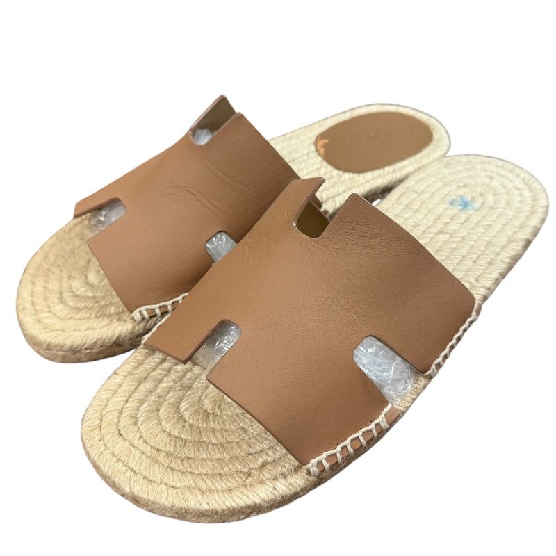 Hermes Espadrille Antigua Flat Leather Sandals 42 Approx 27cm (10.63in) Brown
