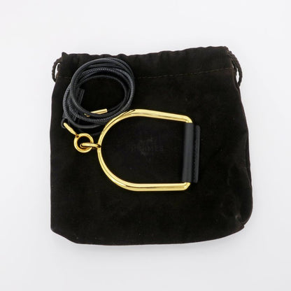 Hermes Esquettle Etrier GM Necklace Pendant Black Gold Hardware