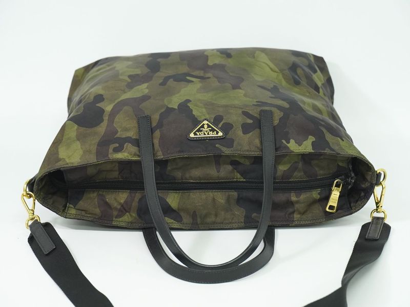Authentic Prada Camouflage Pattern 2WAY Shoulder Bag Handbag Nylon Khaki Black