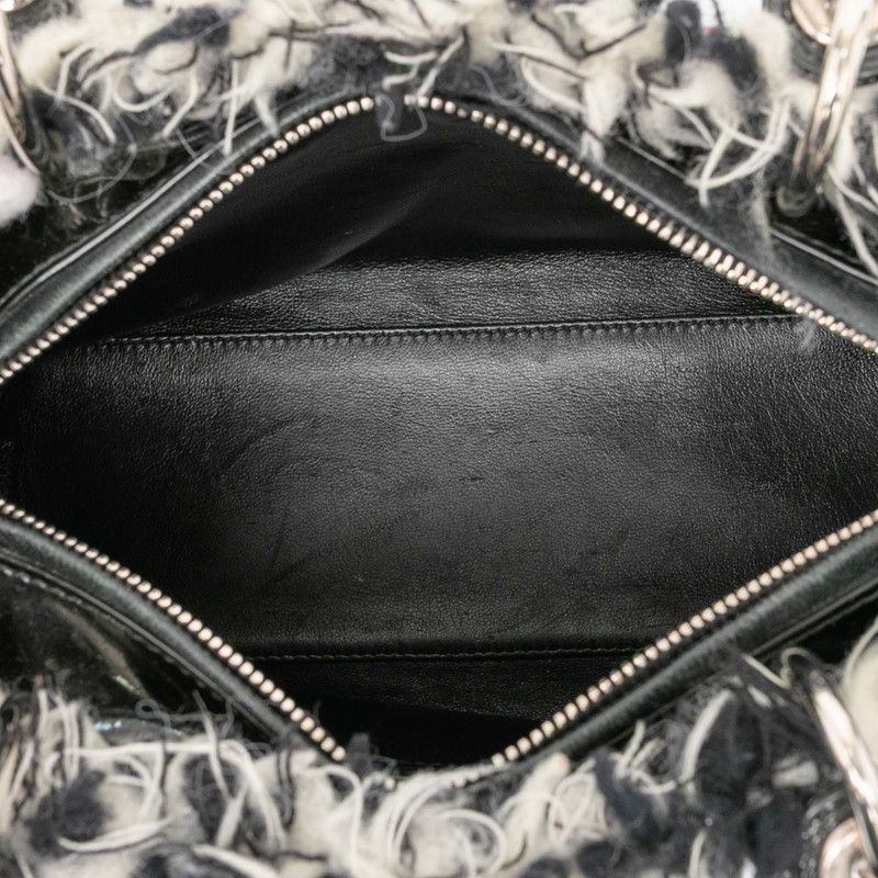Dior Lady Dior Cannage Handbag Shoulder Bag 2WAY Black White Pink Tweed Leather