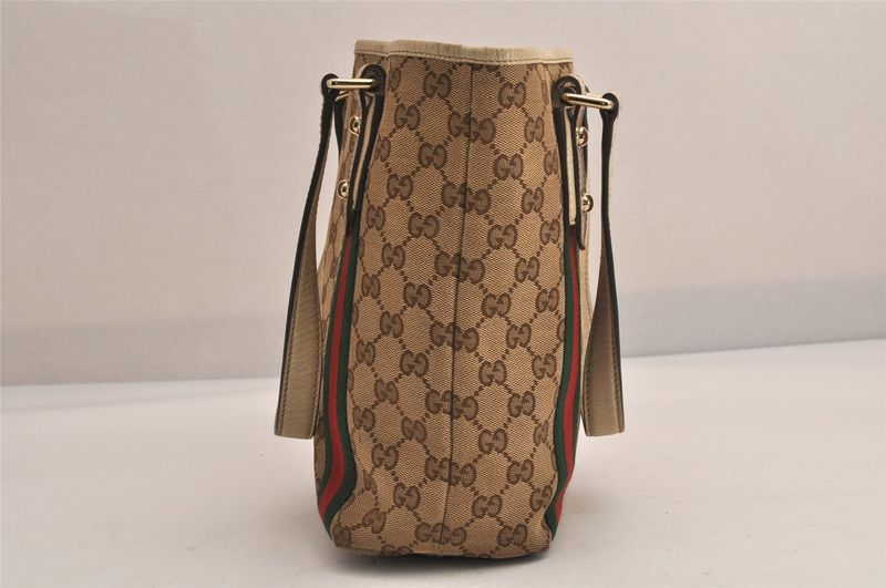 Gucci Web Sherry Line Tote Bag GG Canvas Leather 162898 Brown 7460m
