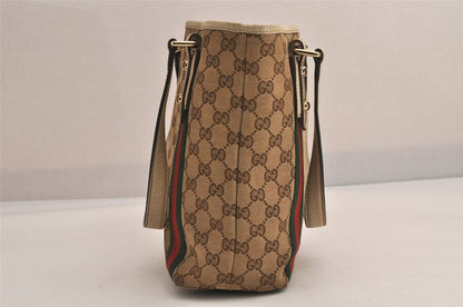 Gucci Web Sherry Line Tote Bag GG Canvas Leather 162898 Brown 7460m