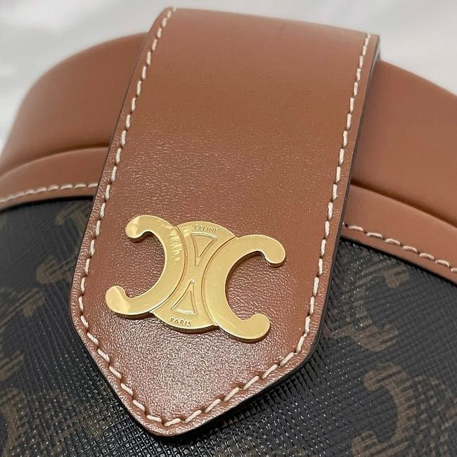 Celine Shoulder Bag Tambour Brown Triomphe Canvas