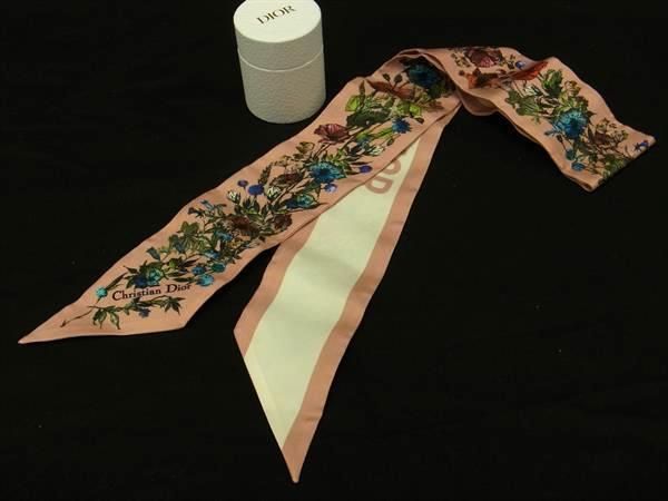 Christian Dior Christian Dior 100% Silk Flower Tulle Ribbon Scarf Pink Beige