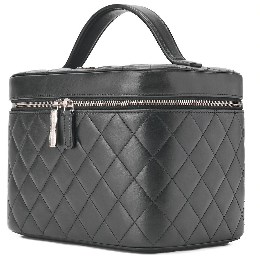 Chanel Matelasse Vanity Handbag Lambskin Black With Silver Hardware Ladies Bag