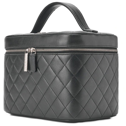 Chanel Matelasse Vanity Handbag Lambskin Black With Silver Hardware Ladies Bag