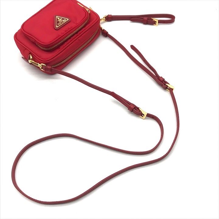 Prada Triangle Logo Nylon Mini 2-Way Pouch Shoulder Bag Red