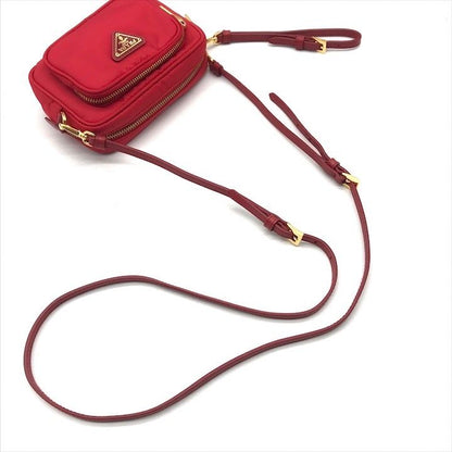 Prada Triangle Logo Nylon Mini 2-Way Pouch Shoulder Bag Red