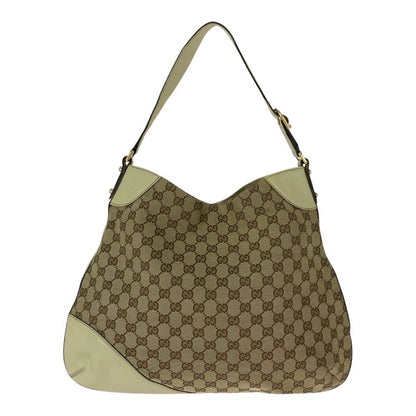 Gucci Horsebit Beige Ivory Gold Hardware GG Canvas 137386 Shoulder Bag Women