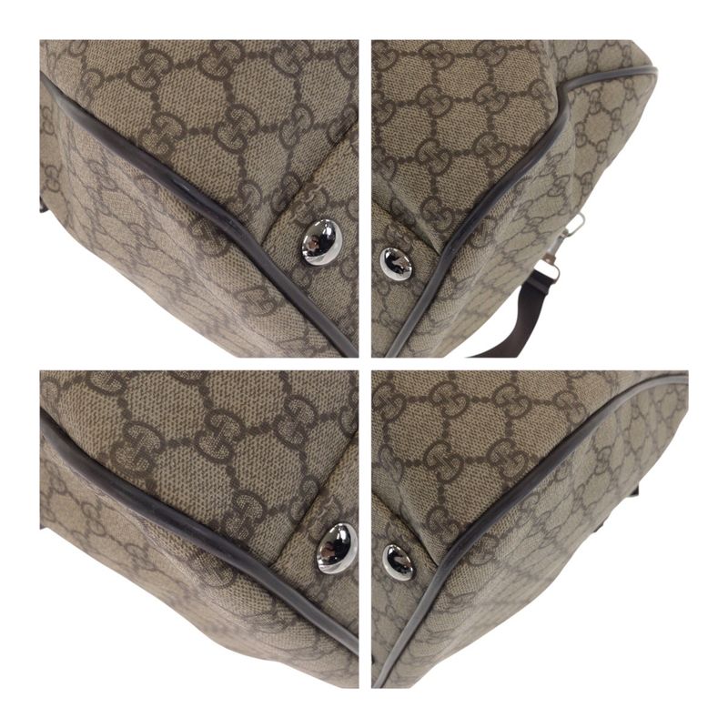 Gucci Brown Silver Hardware GG Supreme Canvas/leather 101672 Boston Bag