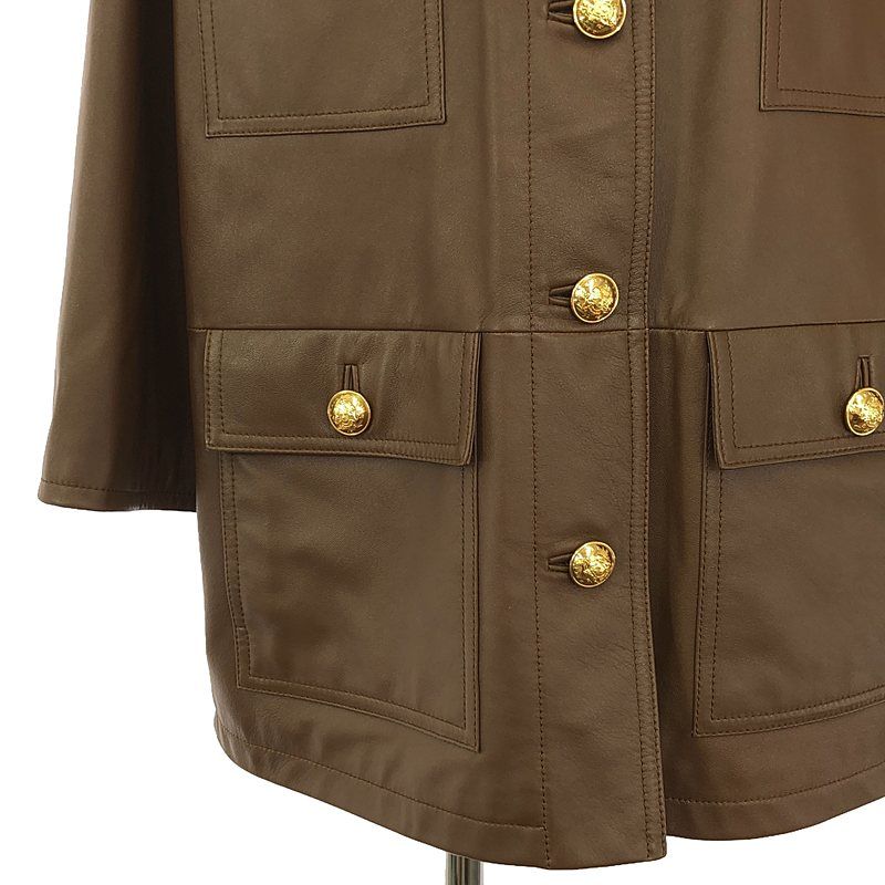 Celine Leather Biker Jacket Sheepskin Lamb Leather Triomphe Gold Button