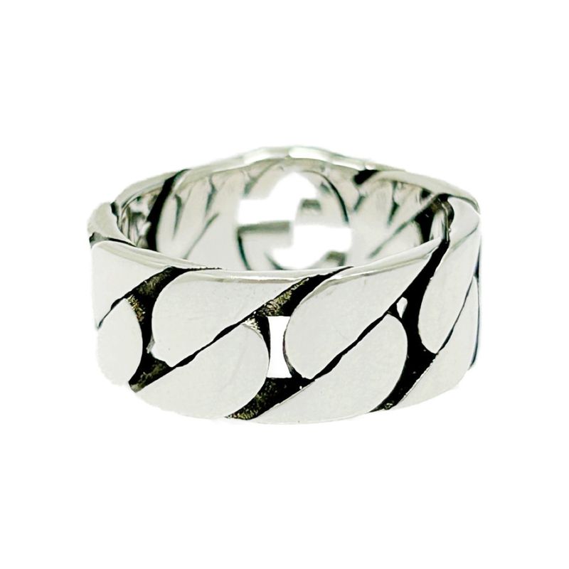 Gucci Silver Interlocking G Chain Ring 6.4g 925 Engraved 481156 Ring