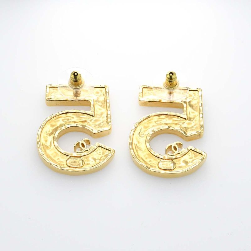 Chanel Earrings No.5 Number Five B23S Coco Mark Black/gold Color With Box