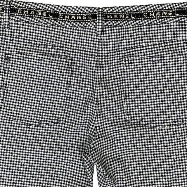 Chanel P53371 Pants Bottoms Slacks Gingham Check Hem Zip Coco Mark Logo Cotton