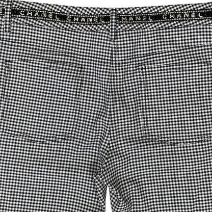 Chanel P53371 Pants Bottoms Slacks Gingham Check Hem Zip Coco Mark Logo Cotton