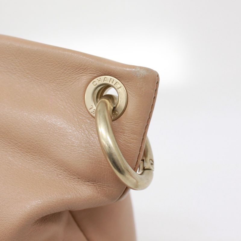Chanel Coco Mark One Shoulder Bag Calfskin Beige Handbag Gold