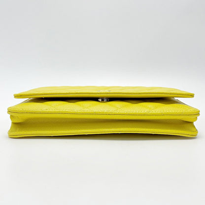 Chanel Matelasse Ap0250 Yellow Chain Wallet Shoulder Bag Caviar Skin Ladies