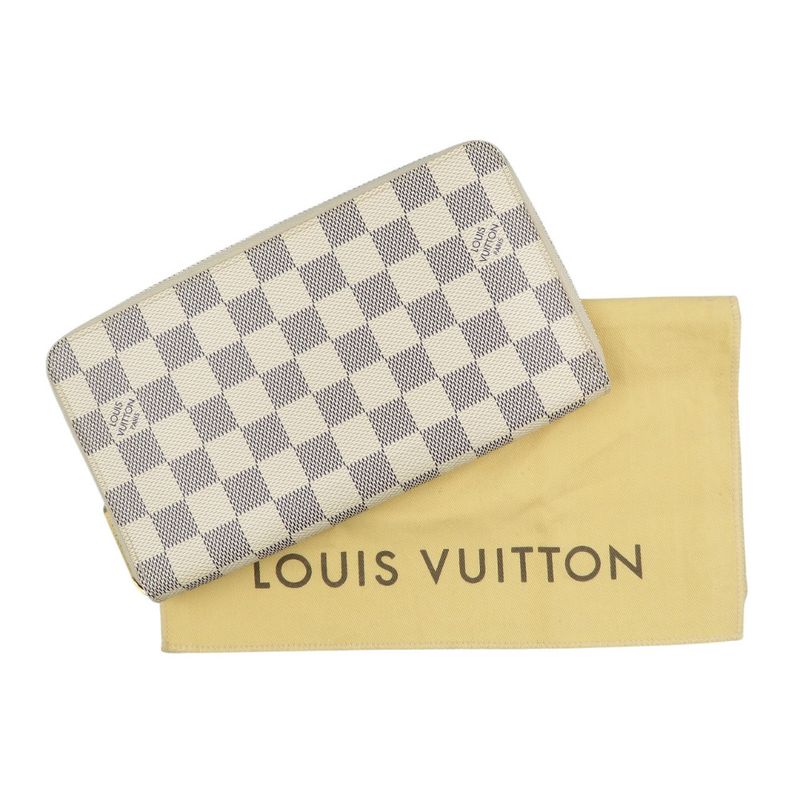 Louis Vuitton Damier Azure Zippy Organizer N60012 Gold Hardware White Round