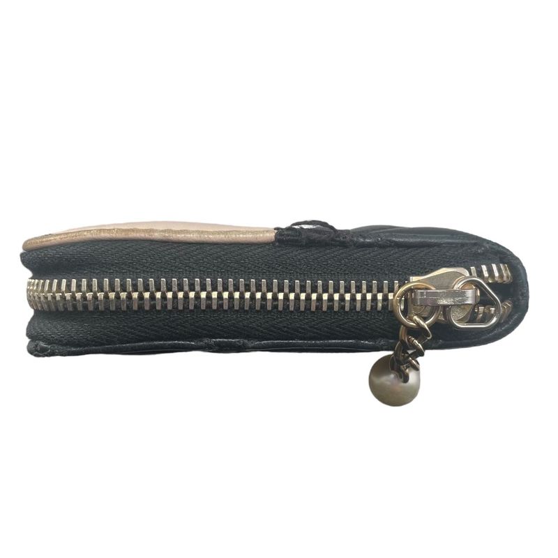 Em0840 Chanel Women's Long Wallet Pearl Zippy Wallet Black Beige