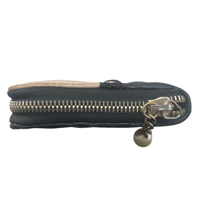 Em0840 Chanel Women's Long Wallet Pearl Zippy Wallet Black Beige