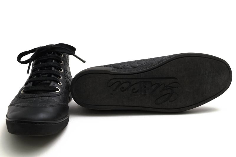 Gucci Shoes Sneakers Shoes High Cut Ladies Women Leather Genuine Black 391499
