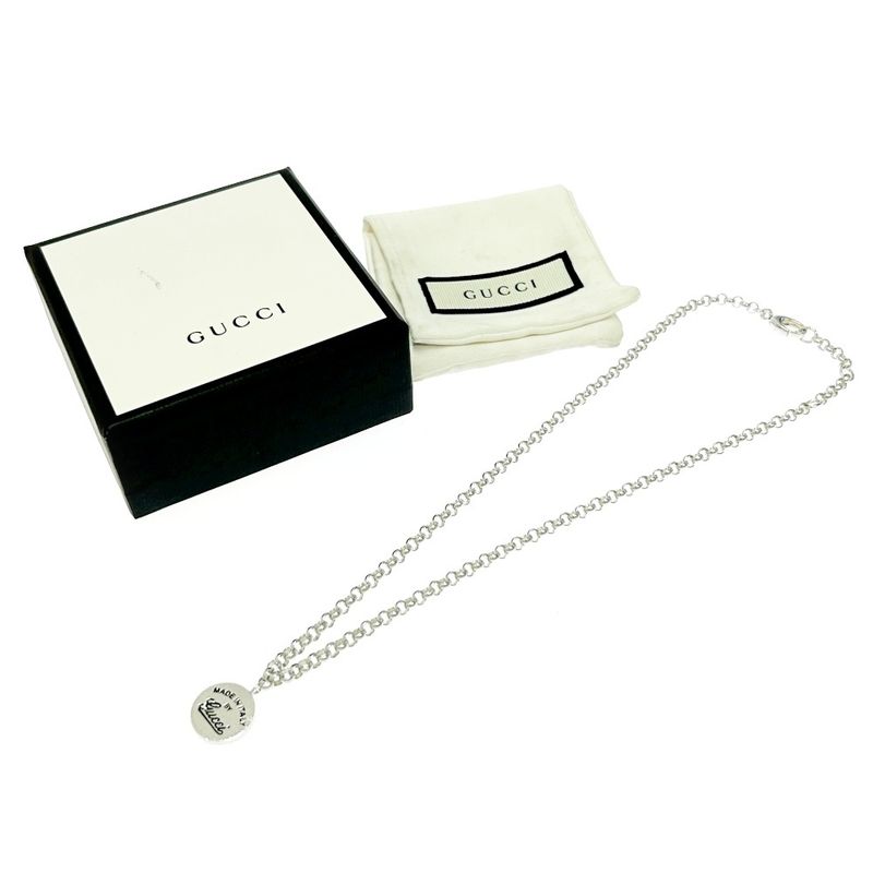 Gucci Silver Round Logo Necklace 20.9g 925 Engraved 463258 Necklace