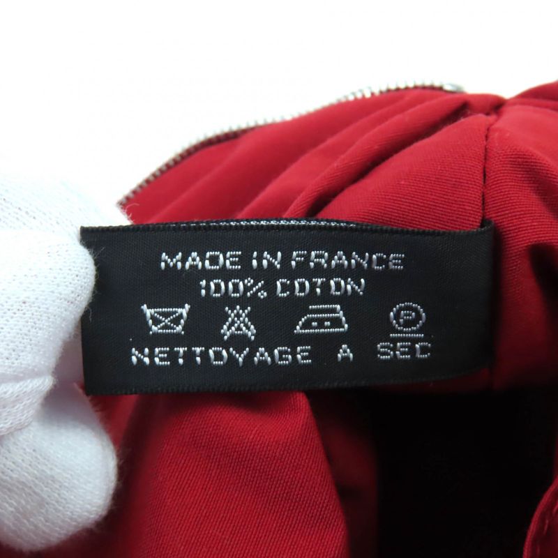 Hermes Bolide Pouch MM 100% Cotton Rouge H Logo Embroidery Leather ZIP Pouch
