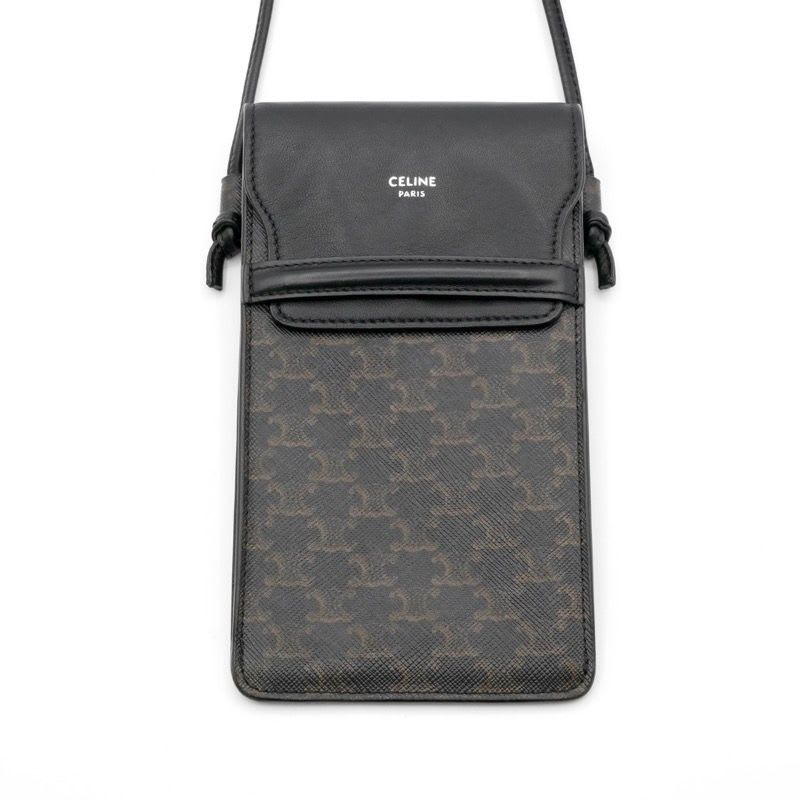 Celine Mobile Smartphone Accessories Leather Canvas Black Triomphe Logo Phone