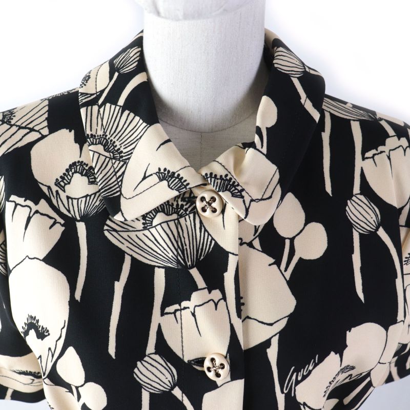 Gucci 2021 653181 Poppy Flower Print With GG Belt Short Sleeve Long Dress/dress