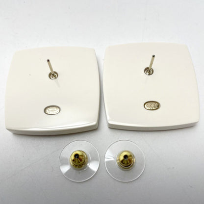 Chanel Resin X Rhinestone White X Gold Accessories Earrings Ladies