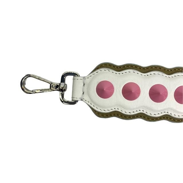 Fendi Strap You Shoulder Strap Small Studded Leather Brown White Pink