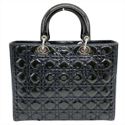 Christian DIOR Lady Dior Canage Handbag Patent Leather Black Silver Hardware