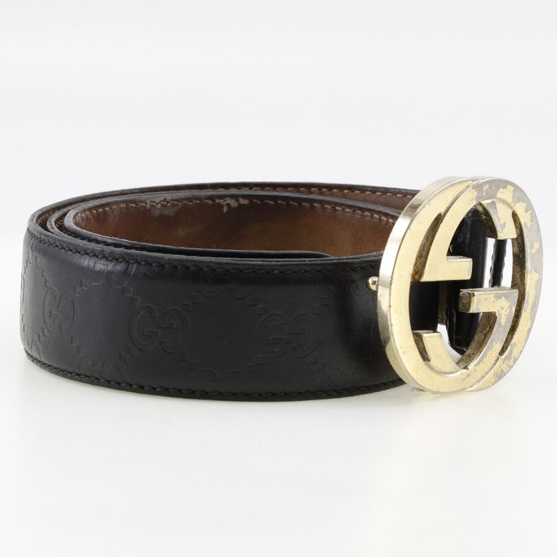 Gucci Interlocking GG 114876 Cima Leather Black Men's Belt