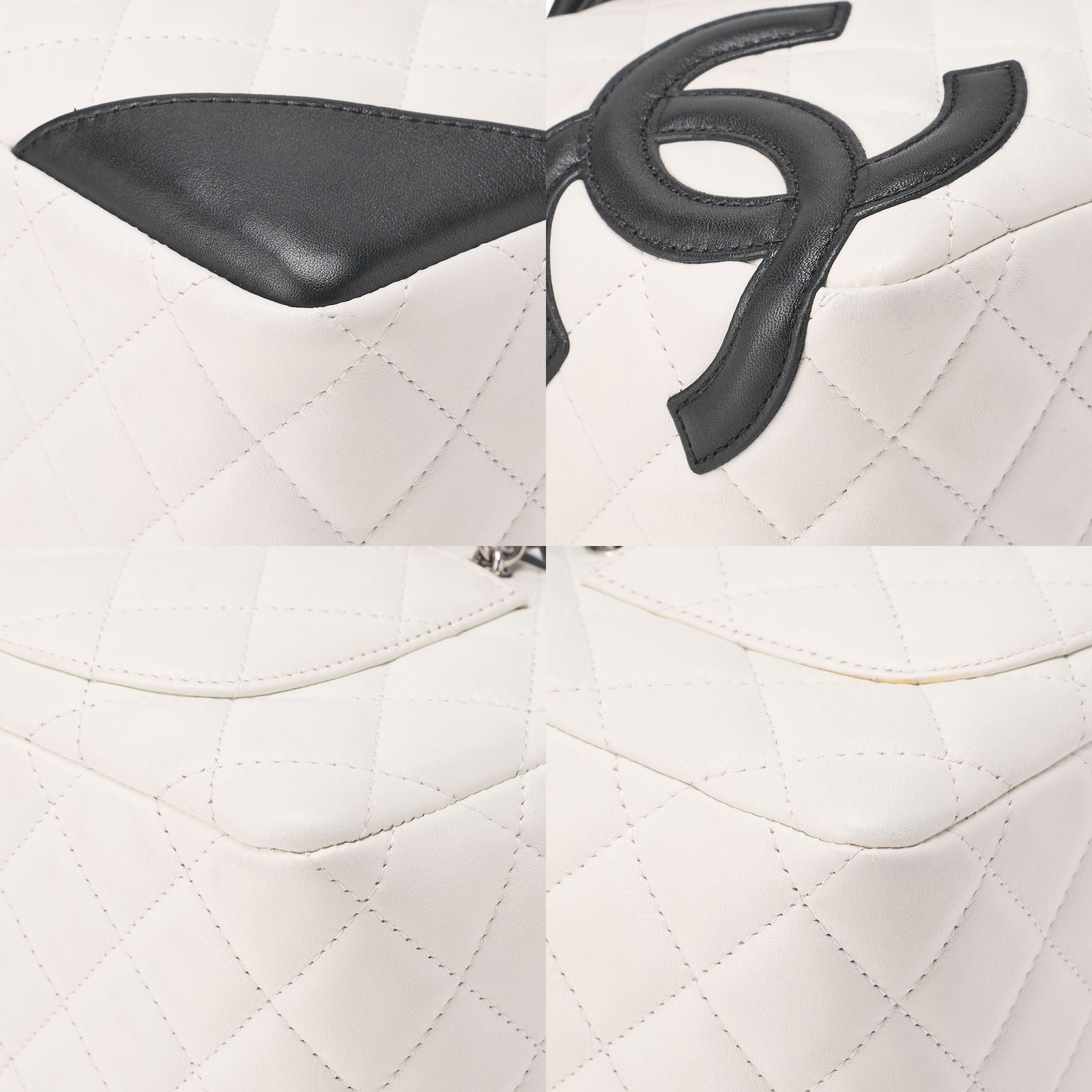Chanel Cambon Line Calfskin Mini Tote Bag White And Black With Silver Hardware