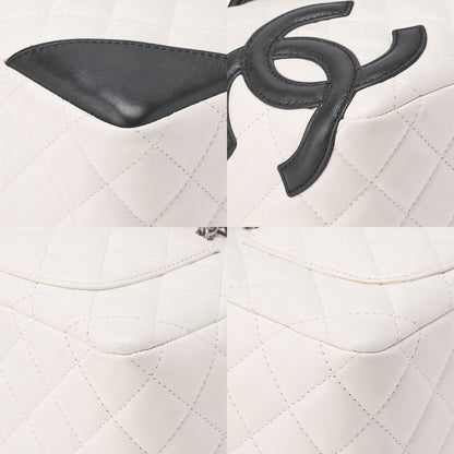 Chanel Cambon Line Calfskin Mini Tote Bag White And Black With Silver Hardware