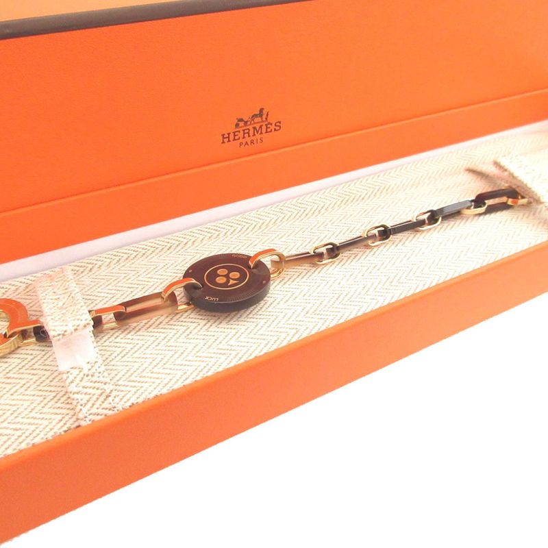 Hermes Fet Vosges GM Clover T2 Buffalo Horn Metal Brown Bracelet 0980 Hermes