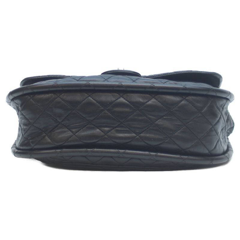 Chanel 18s Black Lambskin Flap Hoop Matelasse Shoulder Bag Handbag Silver Black