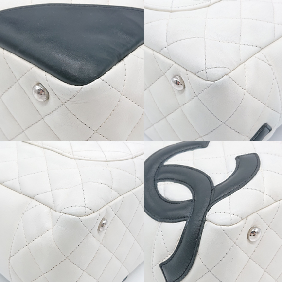 CHANEL Cambon Quilted Ligne Shoulder Bowling Bowler Bag Tote White