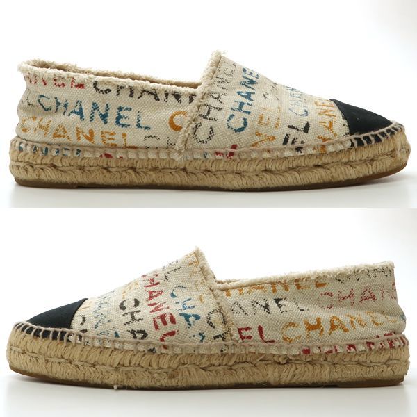 Chanel Espadrilles G29762 Linen #39 Hemp Logo Slip-on Flat Shoes Chanel
