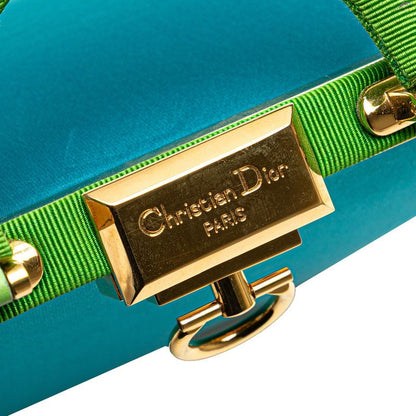 Dior Gusset Handbag Shoulder Bag 2WAY Blue Green Satin Canvas Women's Dior