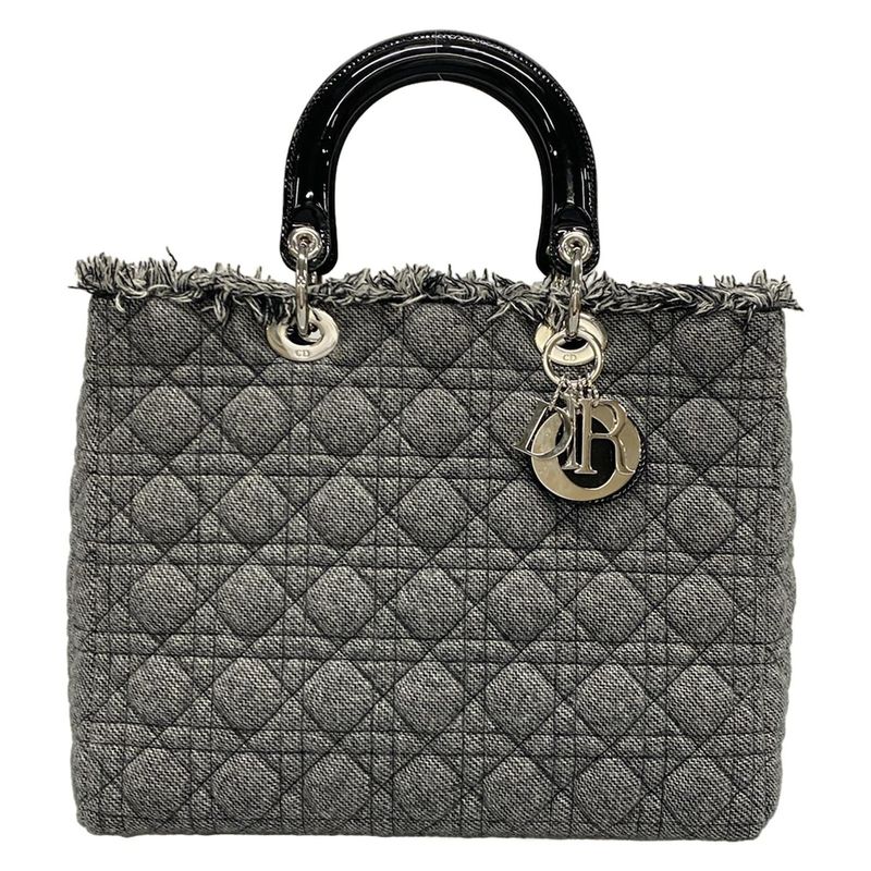 Dior/christian Dior Handbag Lady Dior Large Bag Gray And Black Wool Leather