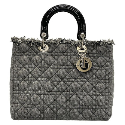 Dior/christian Dior Handbag Lady Dior Large Bag Gray And Black Wool Leather